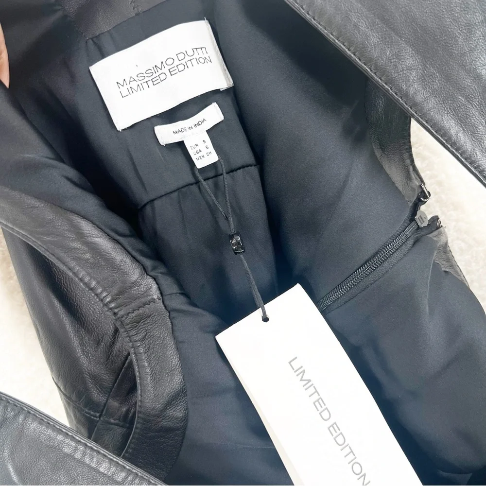 Massimo Dutti black sheep leather limited edition dress size S - Picture 9 of 11